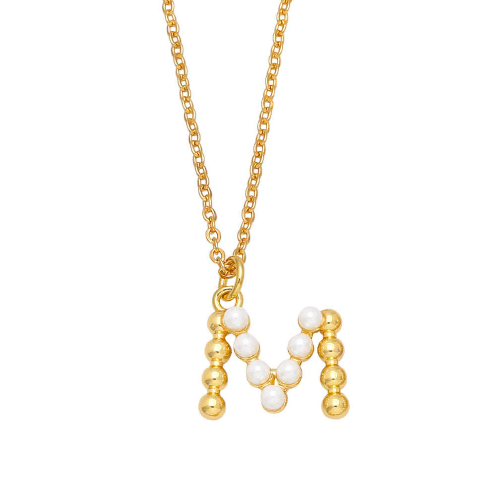 Wholesale Pearl Letter Collar Chain Copper Necklace